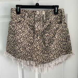 Free People Leopard Print Denim Skirt